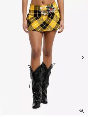 Ed Hardy Yellow Plaid ‘True Til Death’ Mini Skirt
